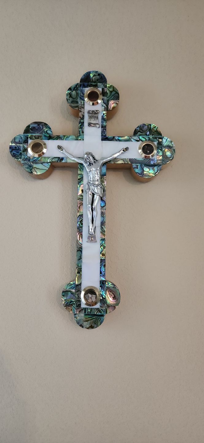 Customer photo review of Olive Wood Plain Crucifix (With Star of Bethlehem) - Holy Land Crucifixes
