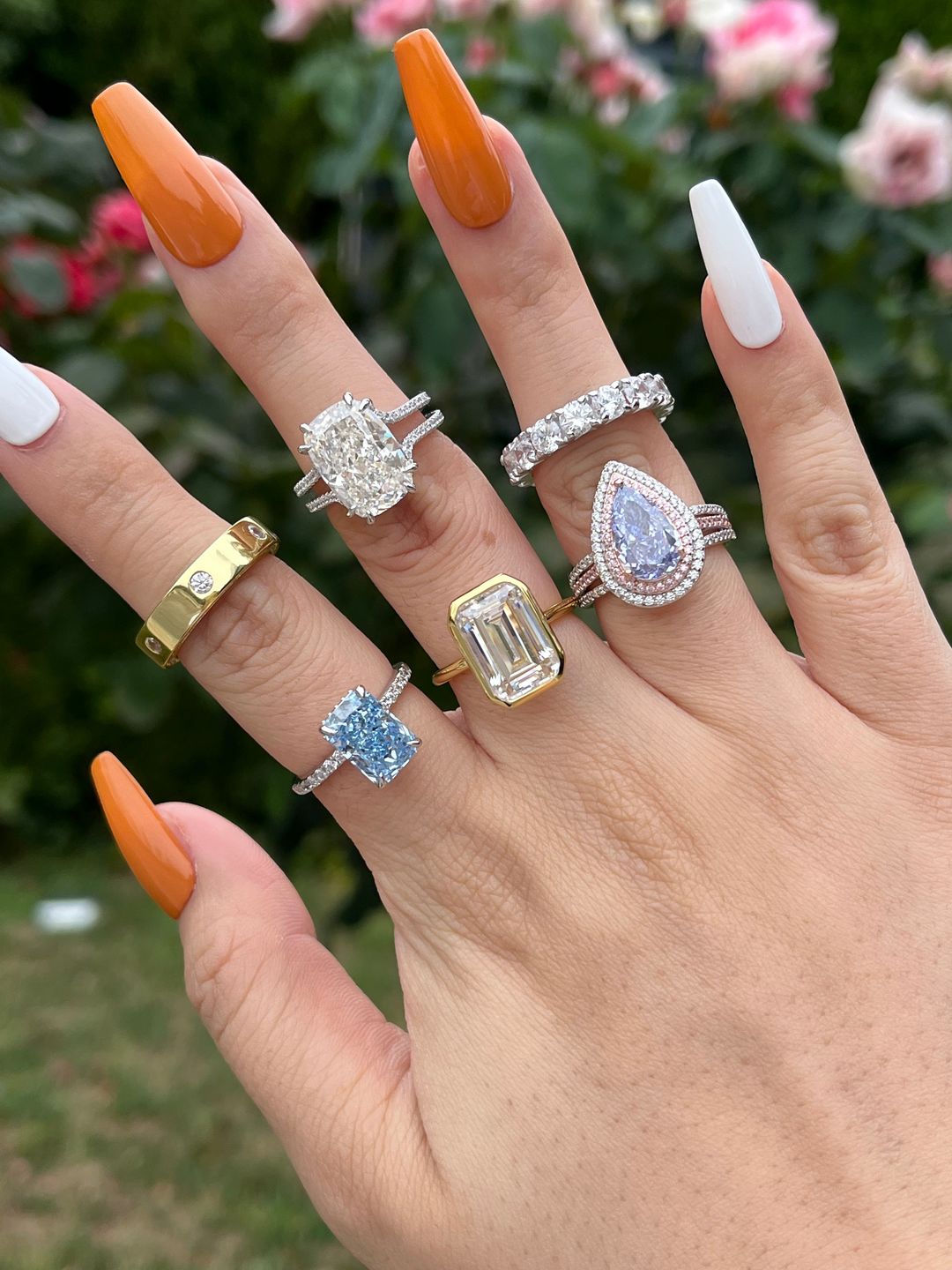Customer photo review of Louily Luxurious Double Halo Pear Cut Aquamarine Blue/Purple Engagement Ring In Sterling Silver