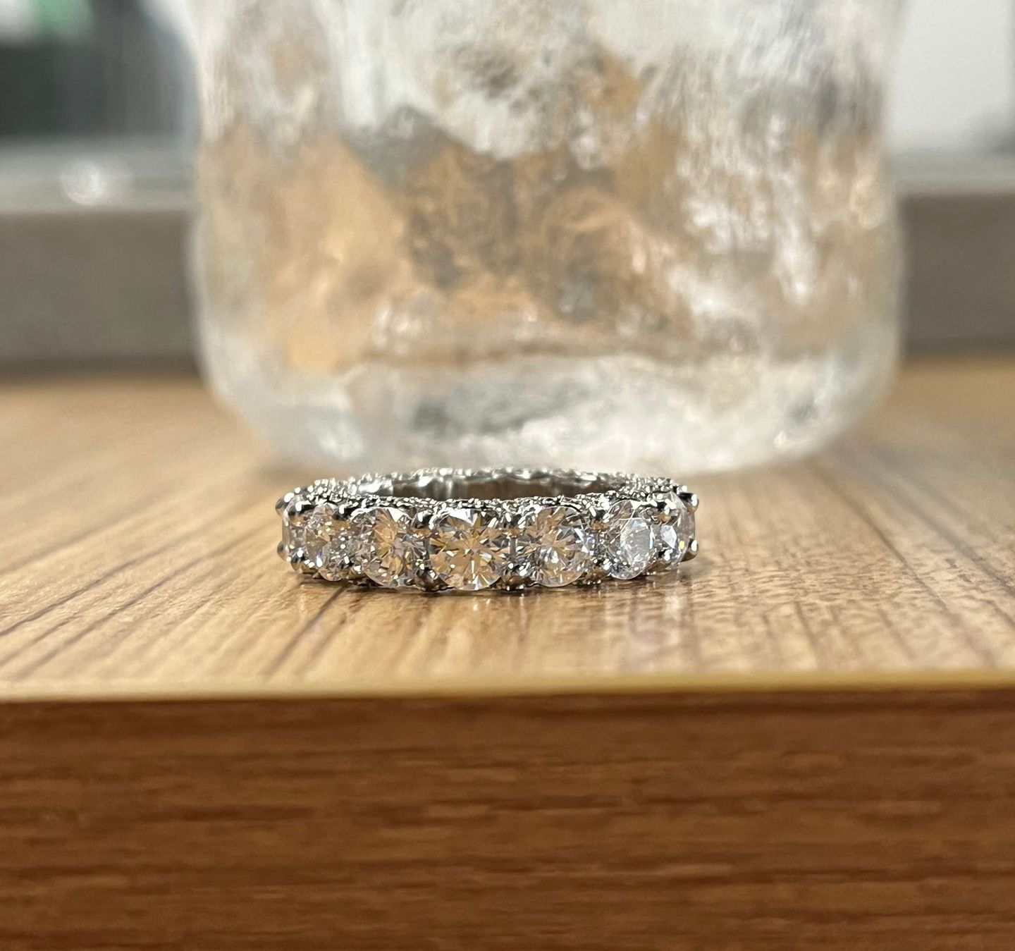 Customer photo review of Louily 5 Ct Luxury Eternity Round Cut Wedding Band In Sterling Silver