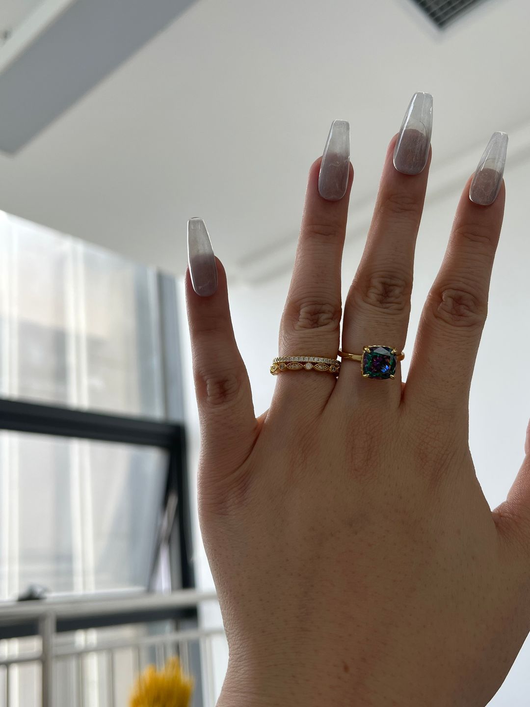 Customer photo review of Louily Yellow Gold Full Eternity Art Deco Stackable Wedding Band Set
