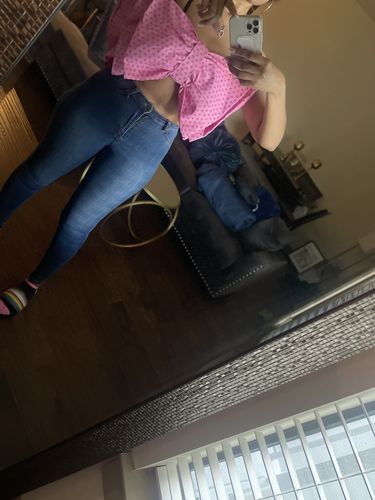 Customer photo review of Letter Print Sweet Bowknot Crop Vest