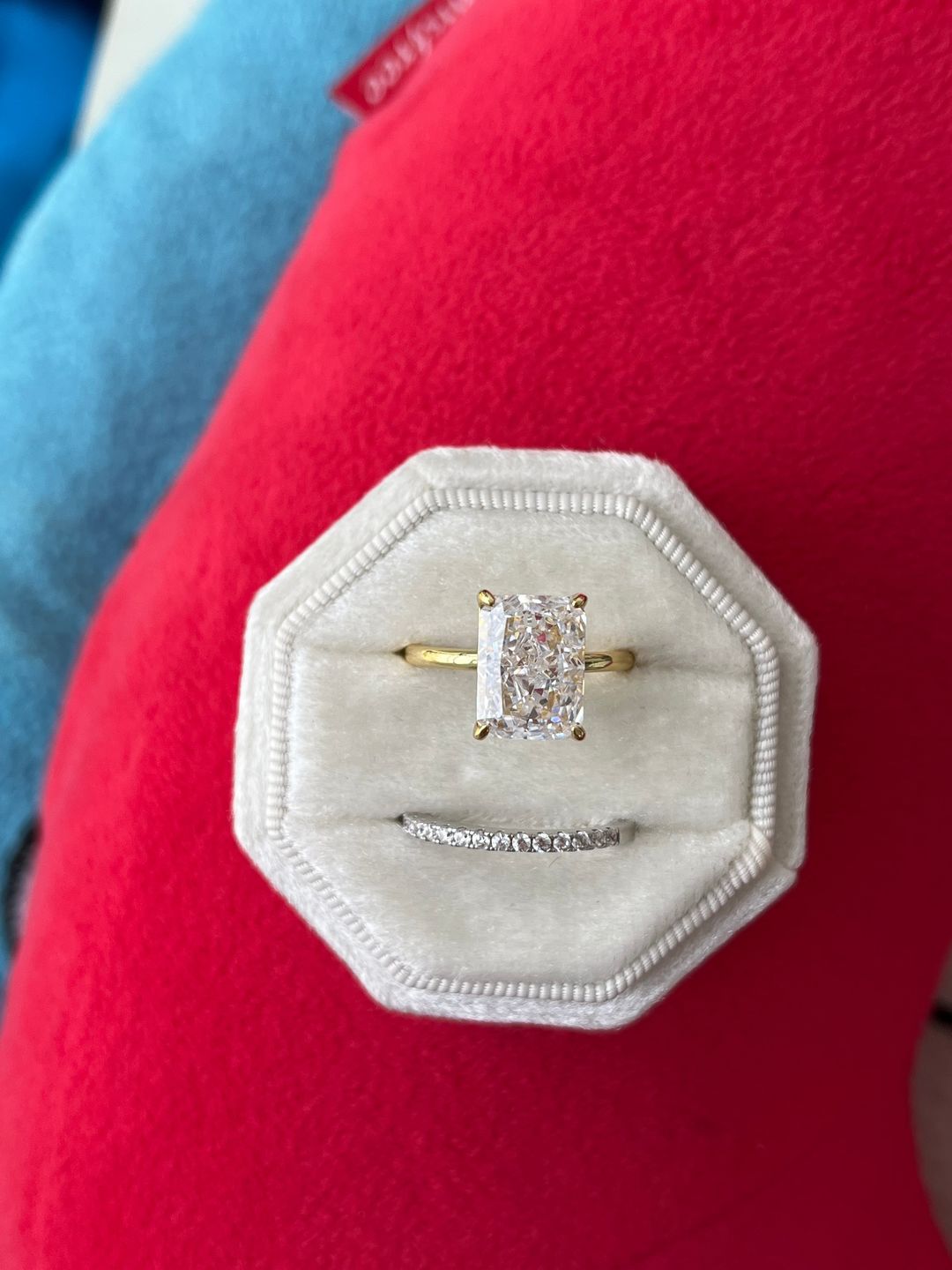 Customer photo review of S925 Classic 4.5 Carat Radiant Cut Simulated Diamond Engagement Ring/Wedding Set