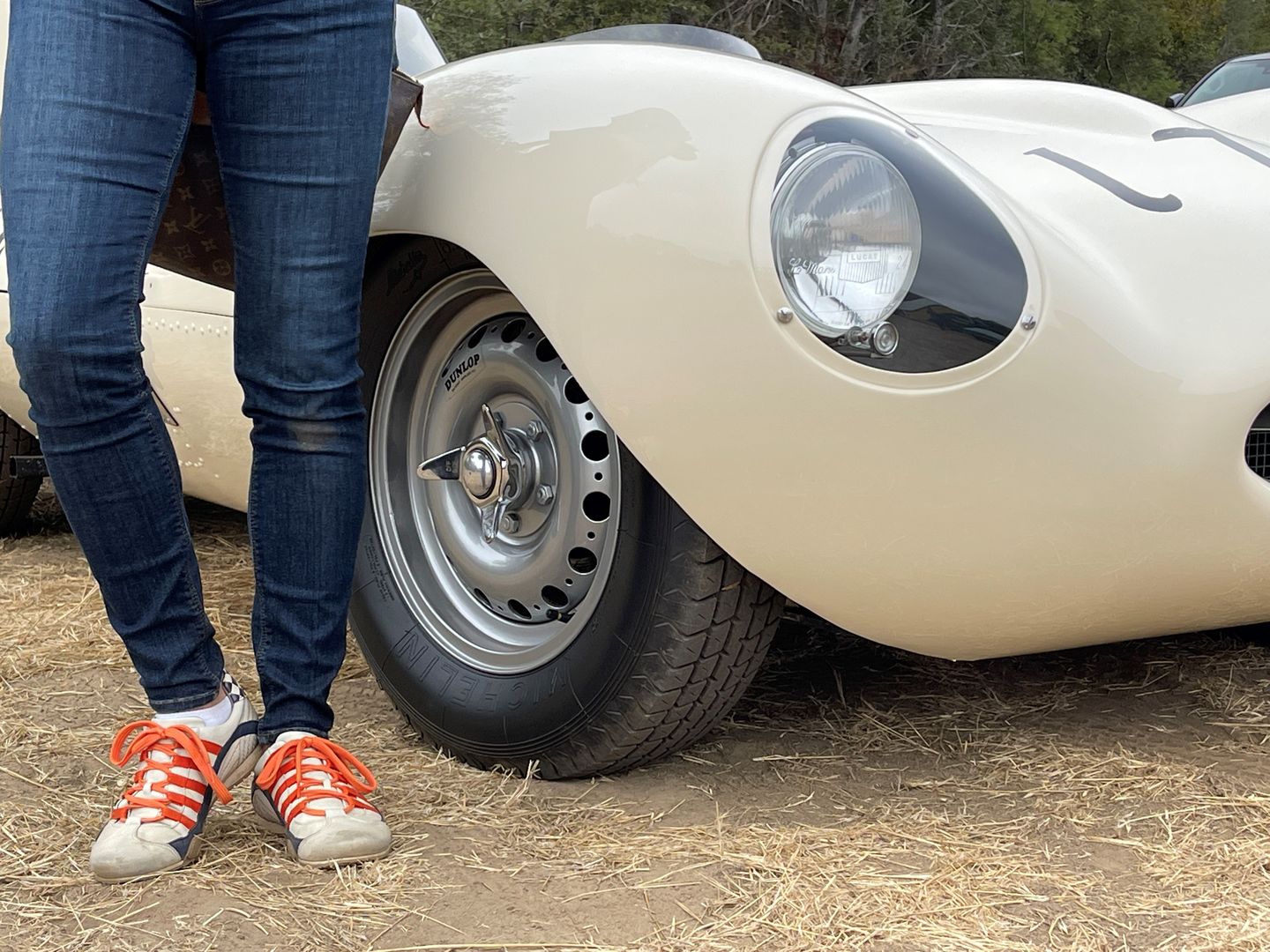 Customer photo review of Women's Racing Sneaker in Racing Oil (Creamy White with Navy and Orange)