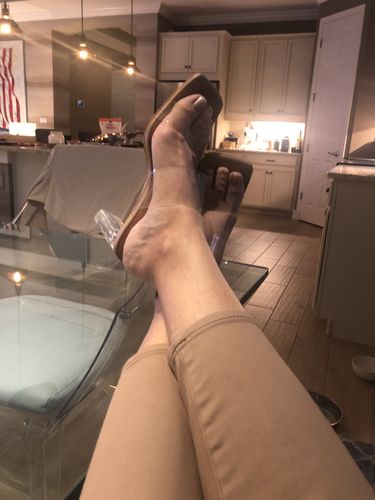 Customer photo review of Transparent Chunky Backless Open Toe Heels