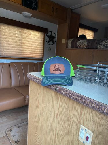 Customer photo review of Custom Leather Patch Trucker Hat - Richardson 112