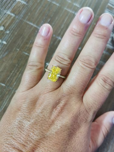 Customer photo review of Louily Yellow Gold Elongated Cushion Cut Yellow Sapphire Engagement Ring In Sterling Silver