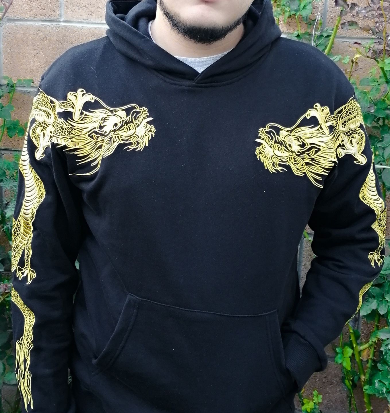 Customer photo review of Double Flying Dragons Embroidery Hoodie