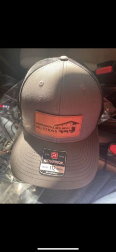 Customer photo review of Custom Leather Patch Trucker Hat - Richardson 112