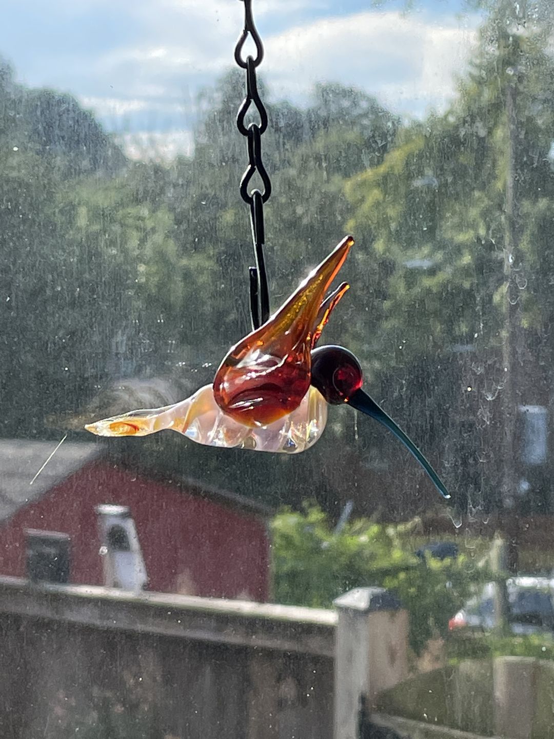 Customer photo review of Purple and Amber Glass Hummingbird Figurine with Cremains