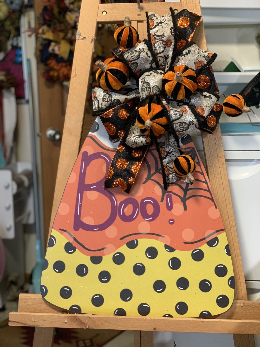 Customer photo review of Candy Corn with Boo, wood sign, DECOE-W-004