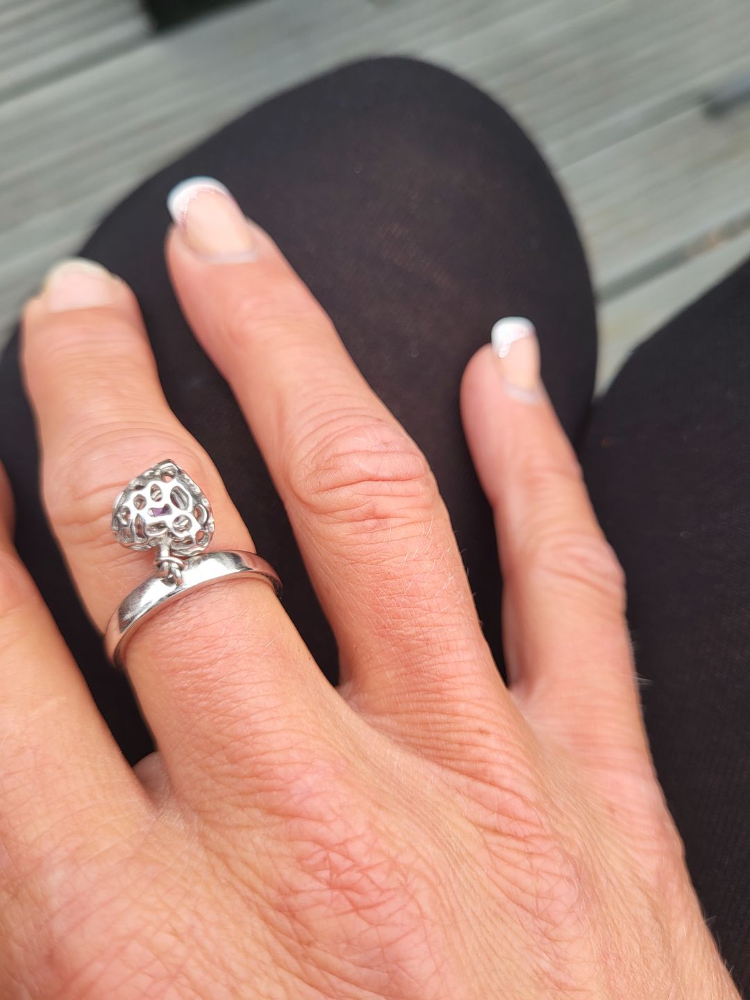 Customer photo review of Angel Heart Charm Ring with Tanzanite