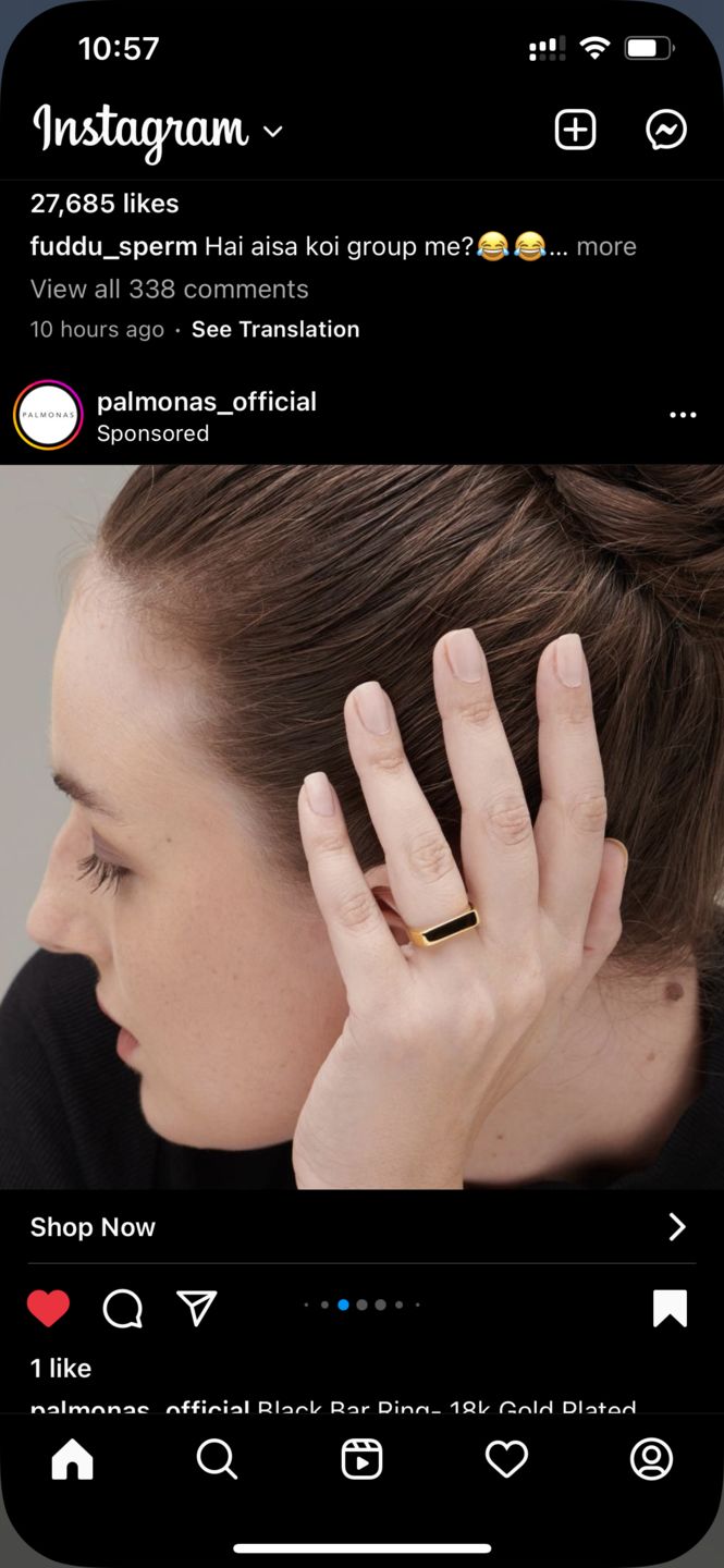 Customer photo review of Black Bar Ring- 18k Gold Plated