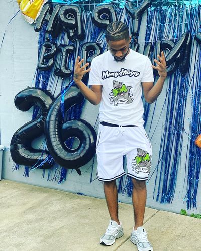 Customer photo review of Men Money Hungry Chenille Crew Neck and Mesh Shorts Set - White Tees / White Shorts