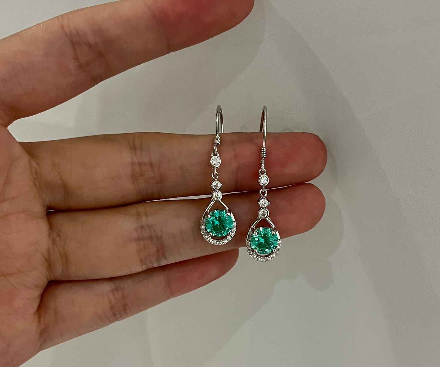 Customer photo review of Louily Stunning Round Cut Paraiba Tourmaline Drop Earrings In Sterling Silver