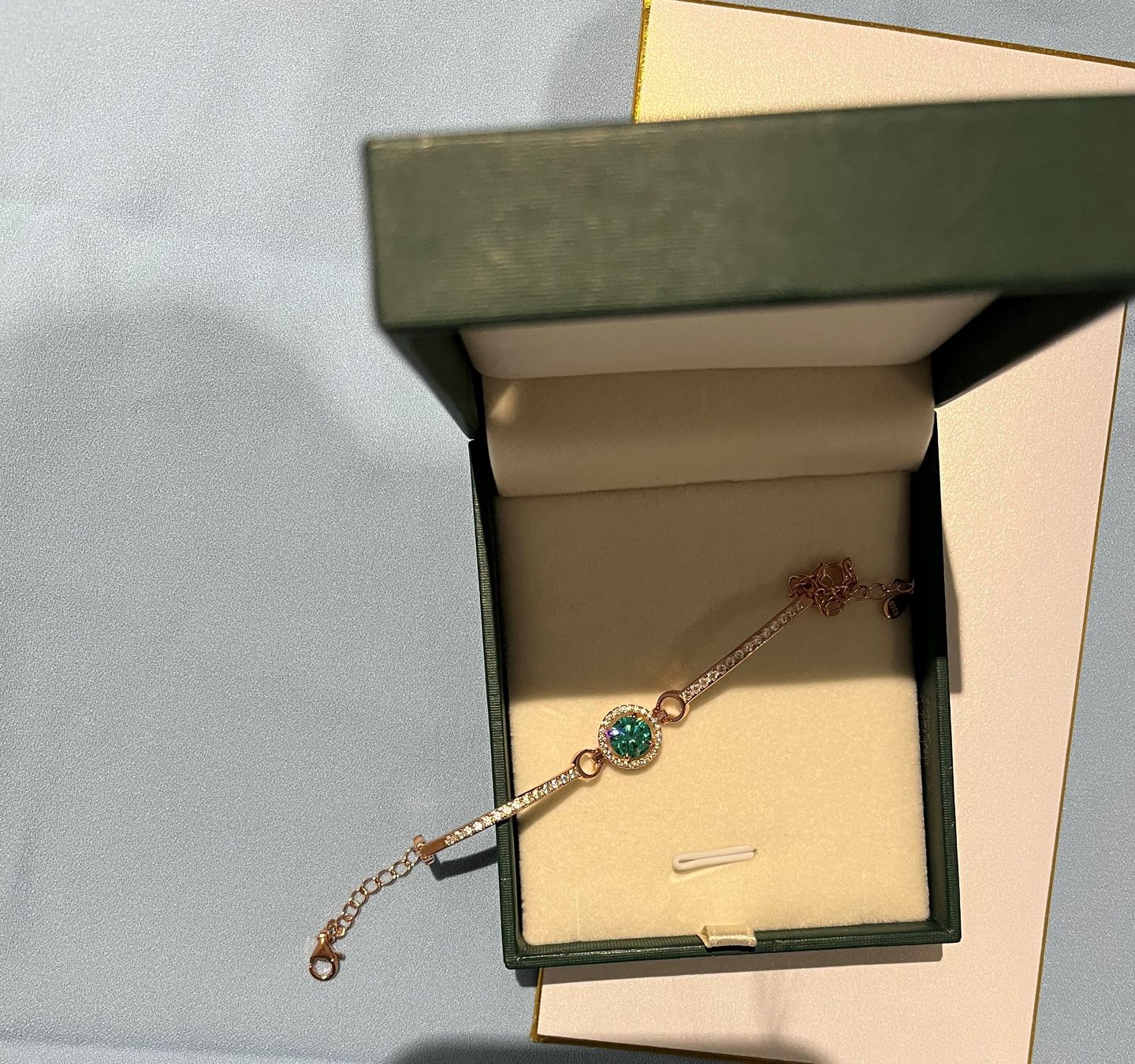 Customer photo review of Louily Romantic Rose Gold Round Cut Paraiba Tourmaline Bracelet In Sterling Silver
