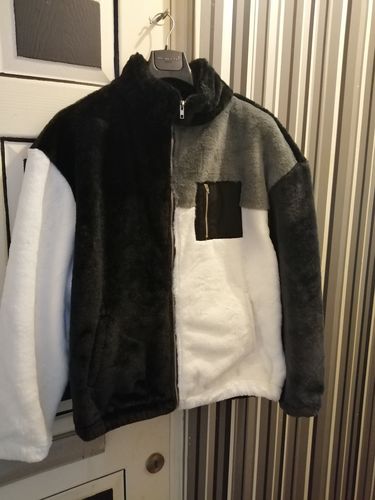 Customer photo review of Liquor n Poker - Playas spliced micro fur jacket in black & white