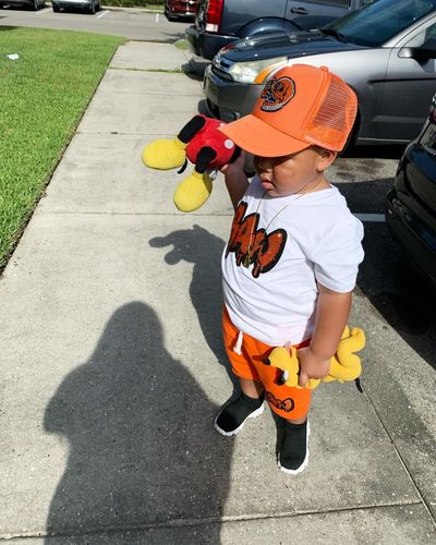 Customer photo review of Kids RAW Drip Orange Bling Crew Neck and Cotton Shorts Set - White Tees / Orange Shorts