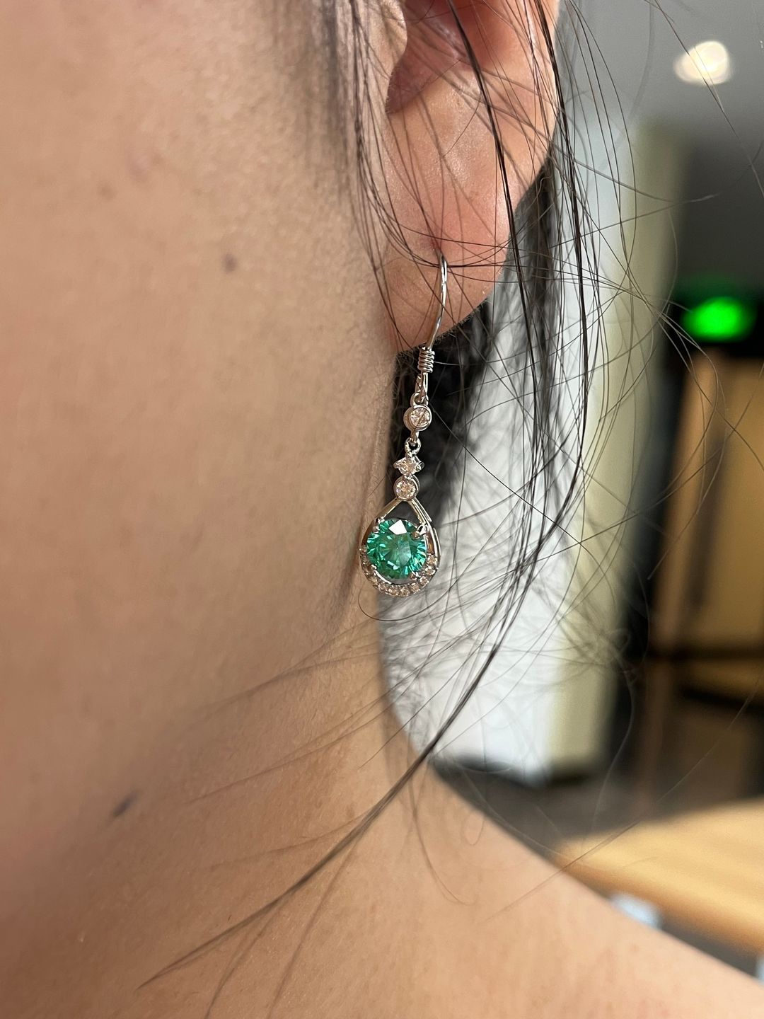 Customer photo review of Louily Stunning Round Cut Paraiba Tourmaline Drop Earrings In Sterling Silver