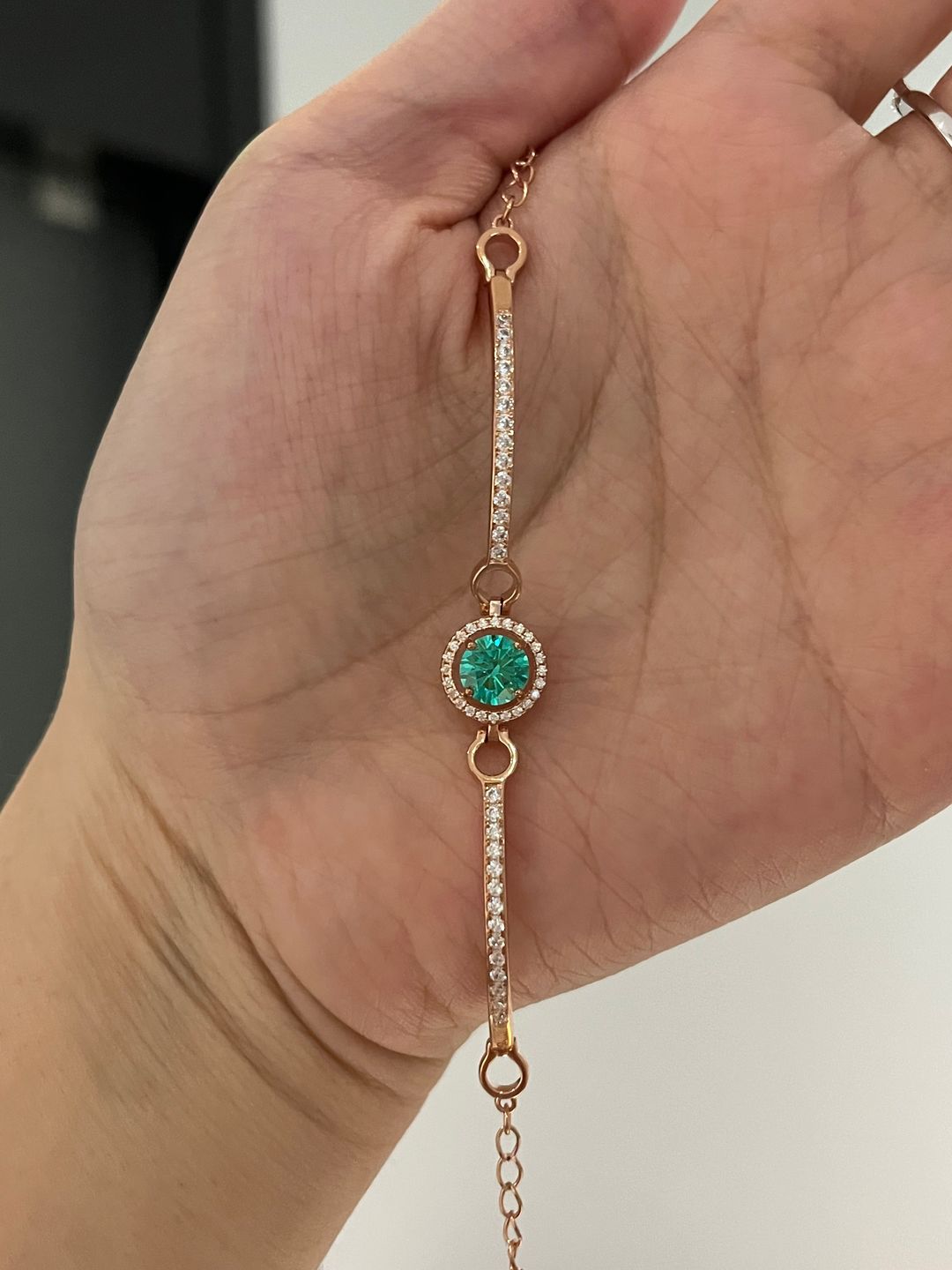 Customer photo review of Louily Romantic Rose Gold Round Cut Paraiba Tourmaline Bracelet In Sterling Silver