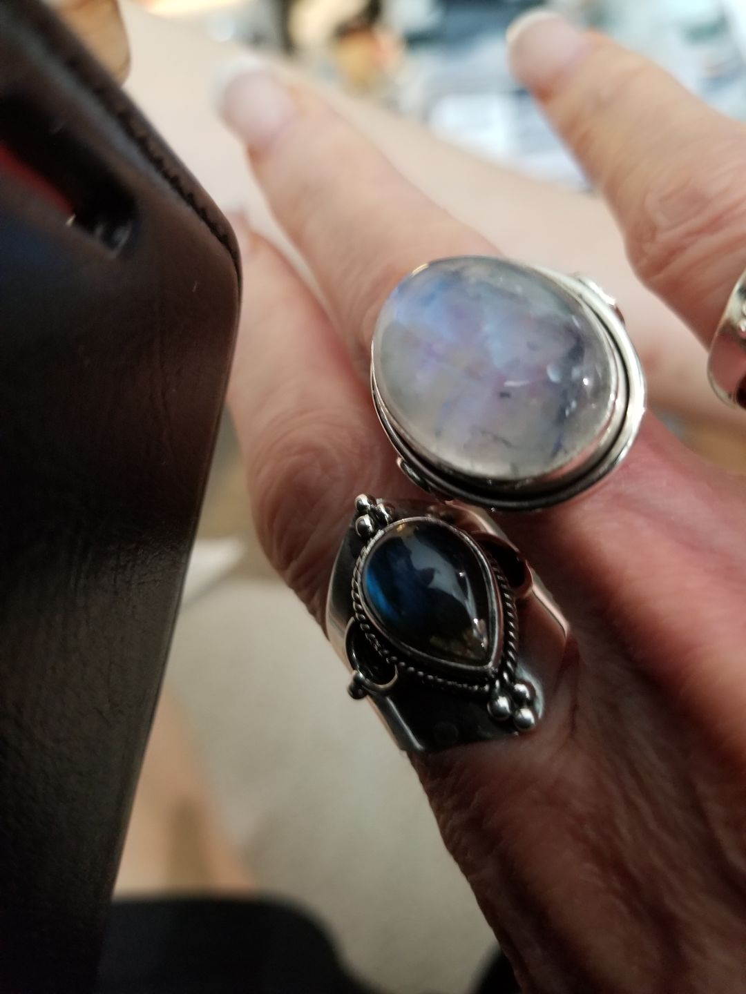 Customer photo review of Sterling Silver Rainbow Moonstone Ring