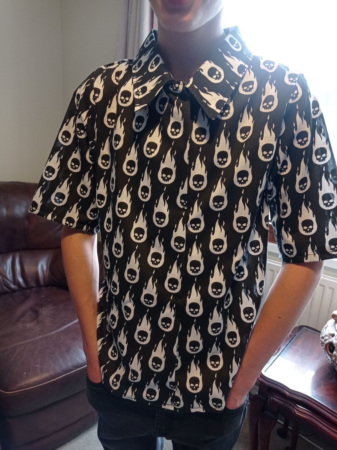 Customer photo review of Flaming Skulls Polycotton Fabric