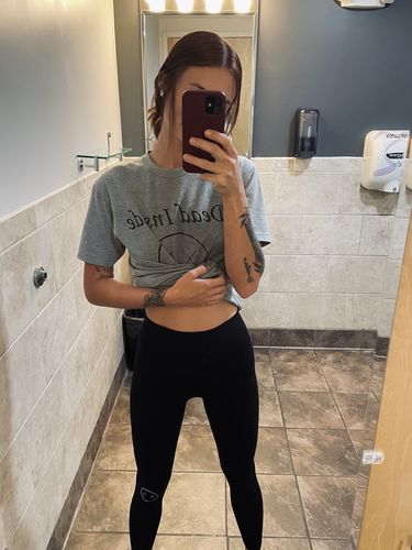 Customer photo review of Salty Savage Ladies High Rise OG Smile Miami Legging with Knee Logo | Miami Performance | Black