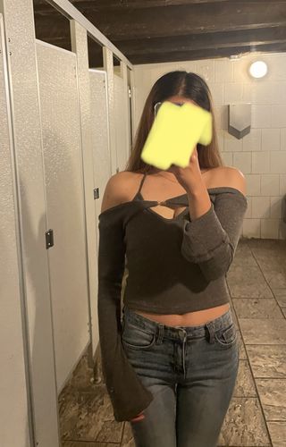 Customer photo review of Long sleeve off shoulder knitted 2 piece top