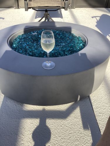 Customer photo review of 42" Round Outdoor Propane Gas Fire Pit Table in Gray