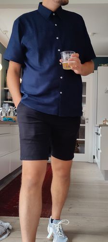 Customer photo review of Chemise à manches courtes en coton et lin avec poches poitrine pour hommes
