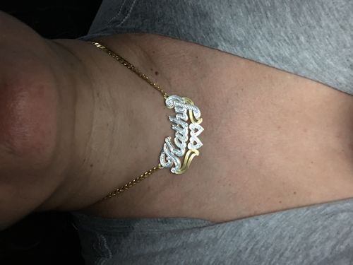 Customer photo review of Double Plated Cross Name Necklace with Cuban Chain