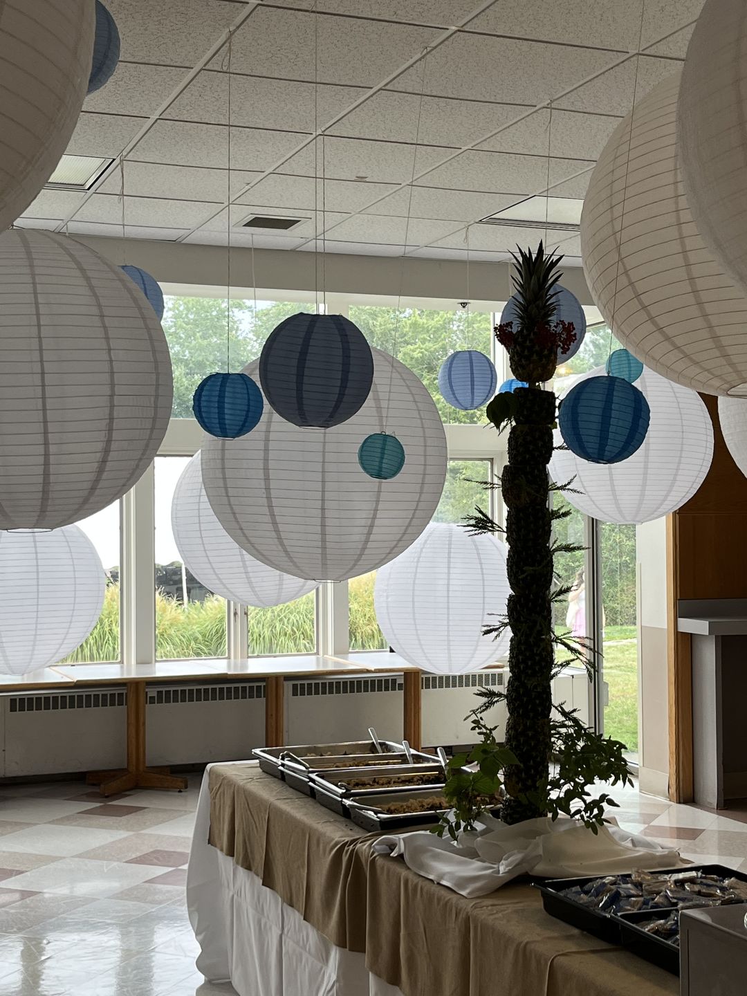 Customer photo review of 36" White Jumbo Shimmering Nylon Lantern, Even Ribbing, Durable, Dry Outdoor Hanging Decoration