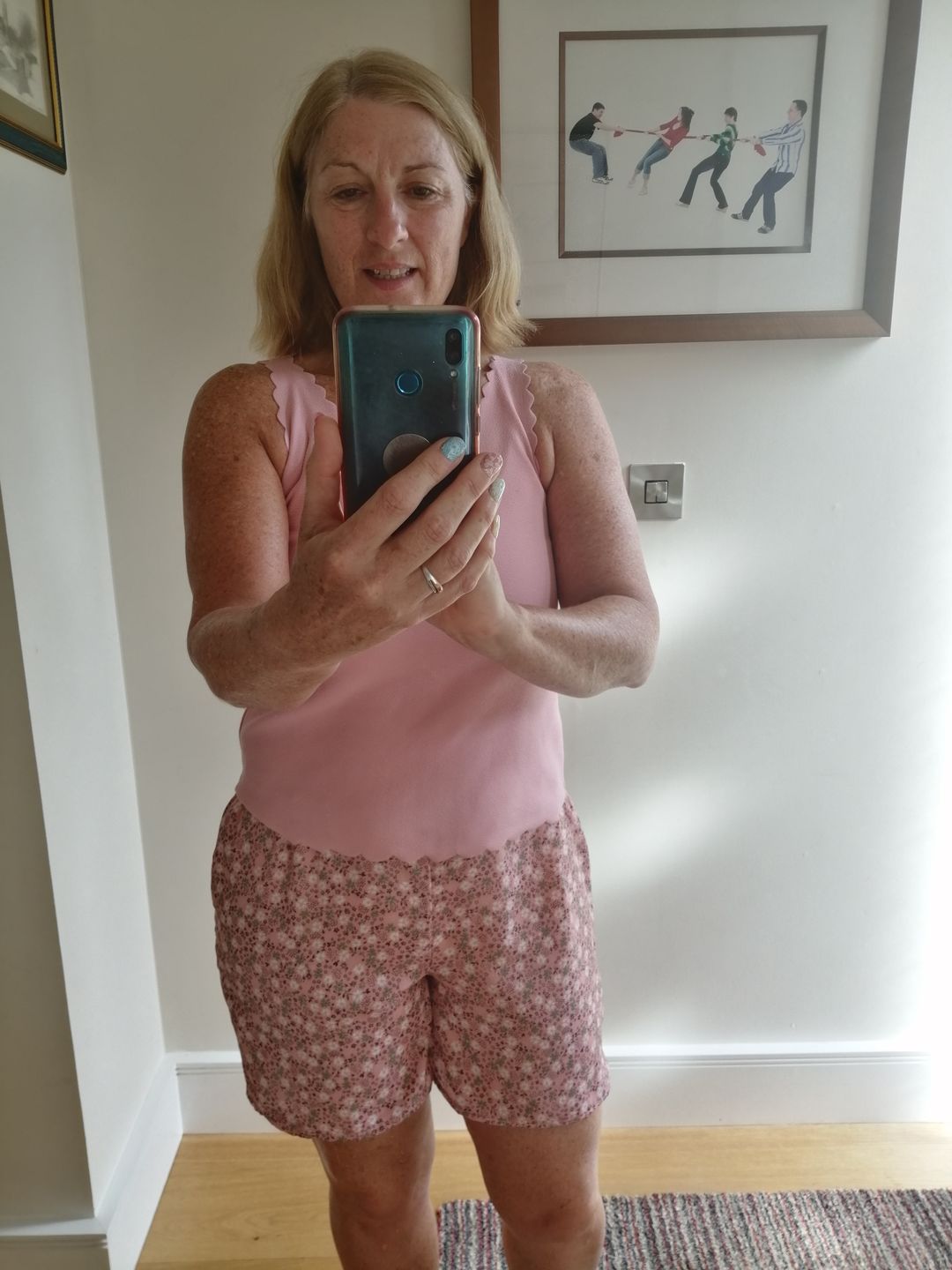 Customer photo review of Khaki and White on Peach Crepe Fabric