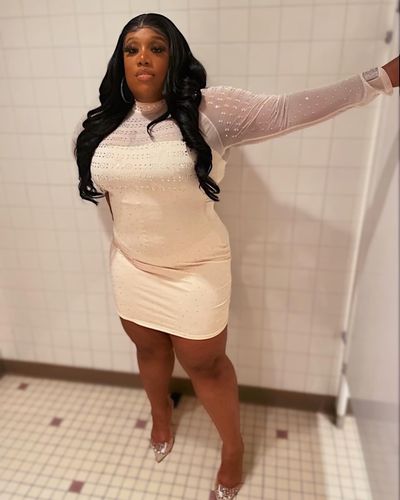 Customer photo review of Rhinestone Elegant See-Through Mini Dress