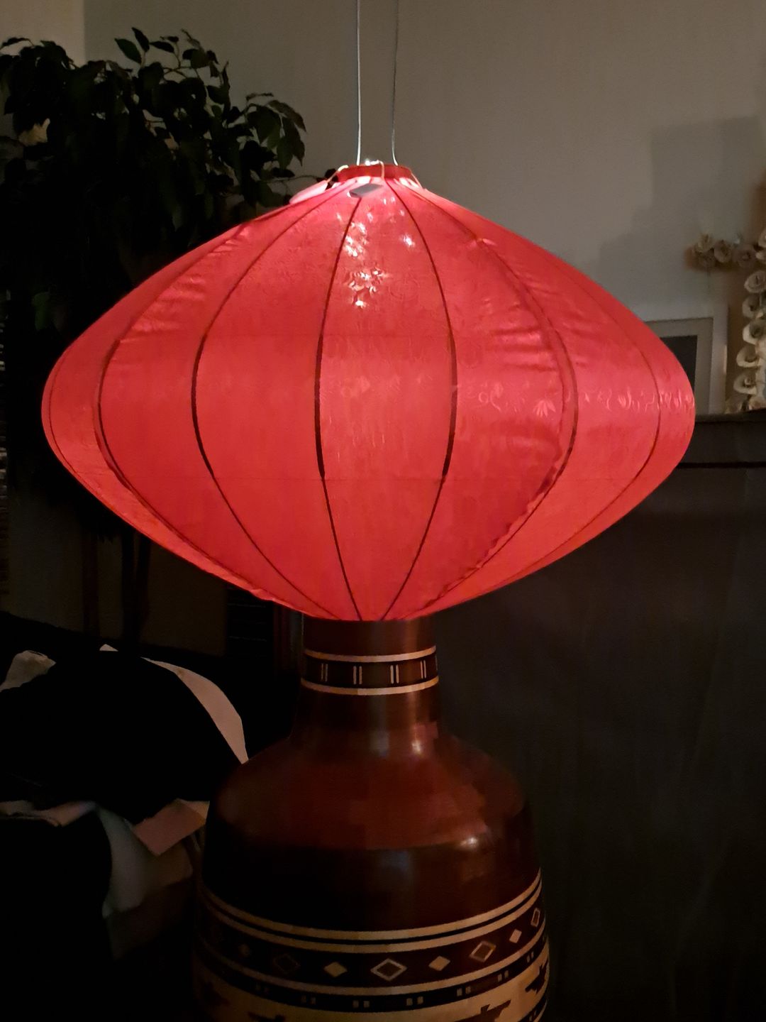 Customer photo review of XXL Large Red Vietnamese Silk Lantern, Diamond Shaped
