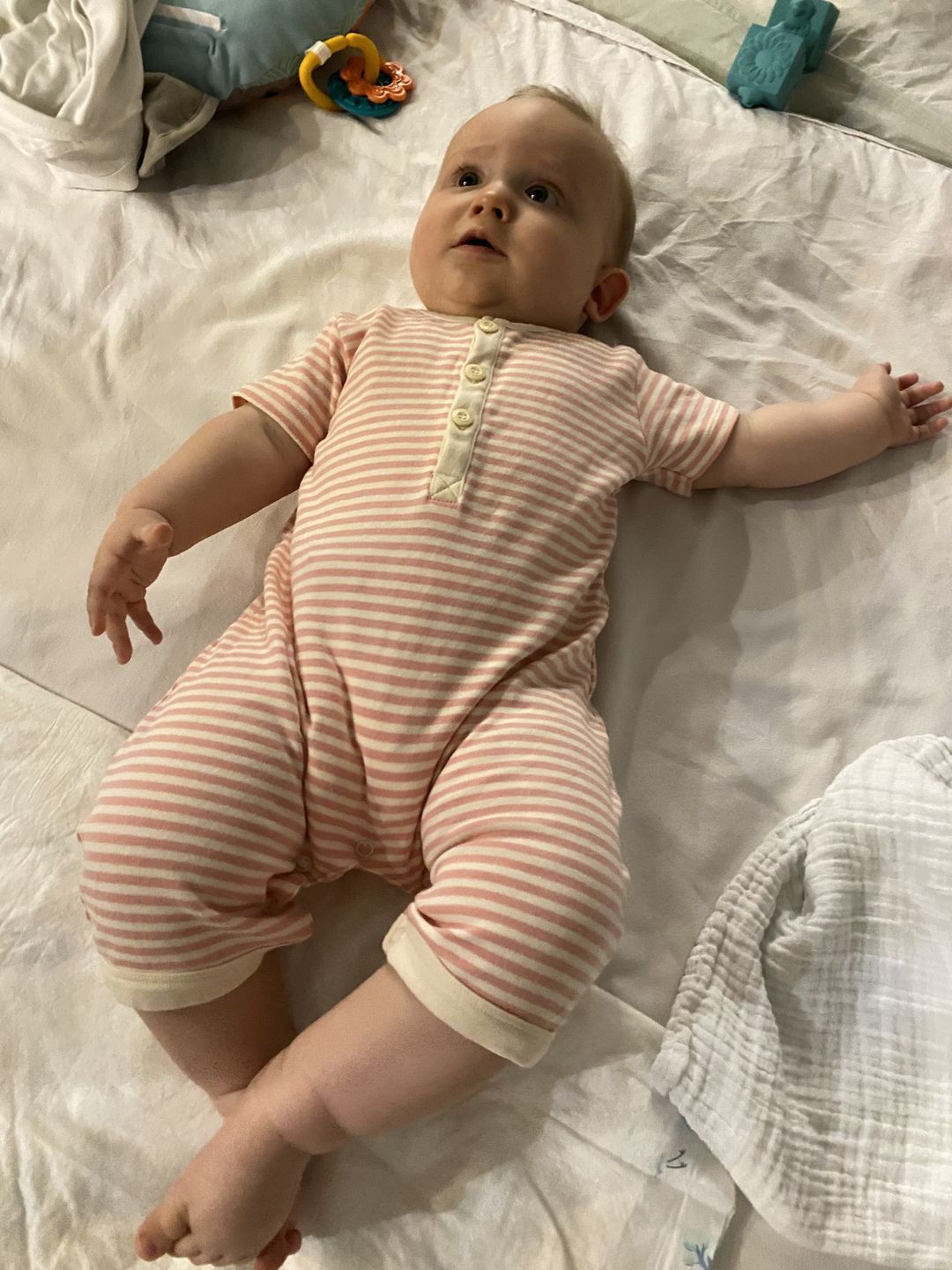 Customer photo review of Pink Striped Organic Shortie Romper