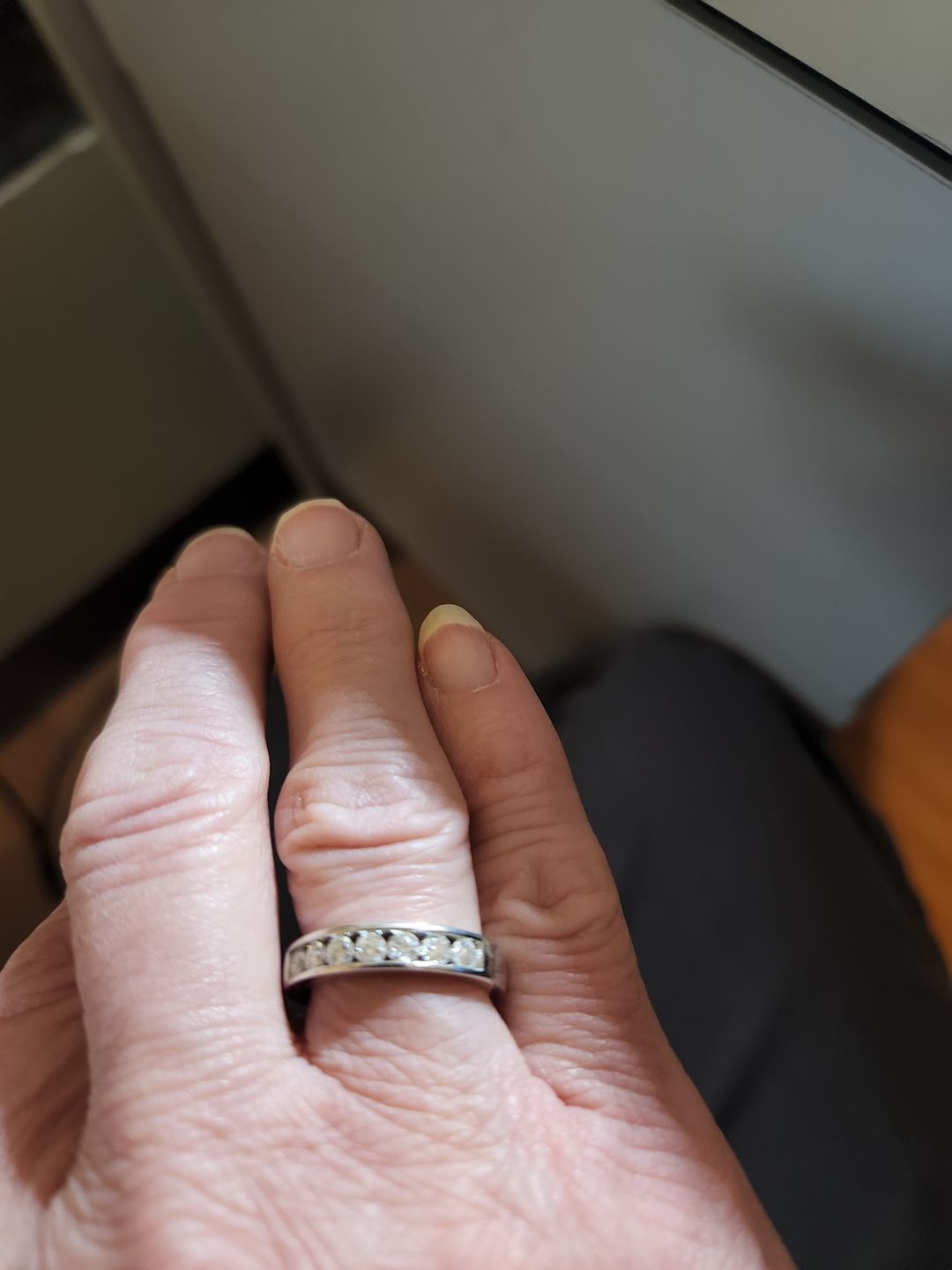 Customer photo review of Moissanite Split Shank Square Halo Pave Sterling Silver Wedding Ring