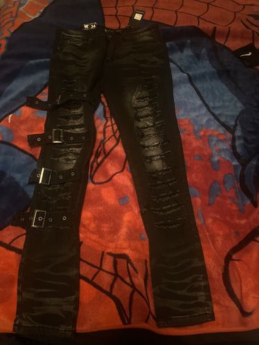 Customer photo review of Destroyed Strap Denim (Black Wash)