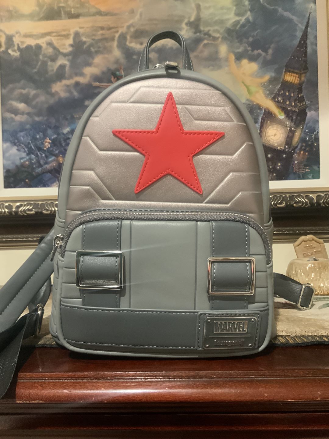 Customer photo review of Loungefly Marvel Winter Soldier Cosplay Mini Backpack