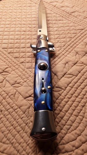 Customer photo review of 8.75" Italian Stiletto Switch Blade Pocket Knife Blue