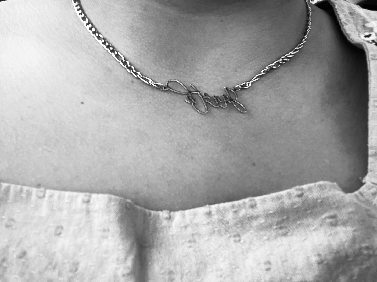 Customer photo review of Script Name Necklace
