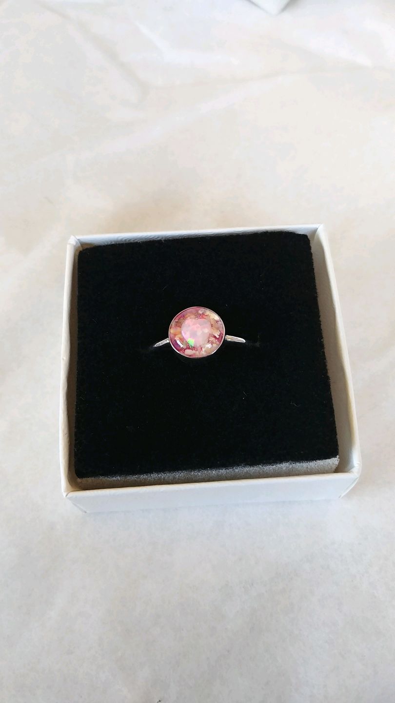Customer photo review of Opal Heart Ring with Cremation Ashes