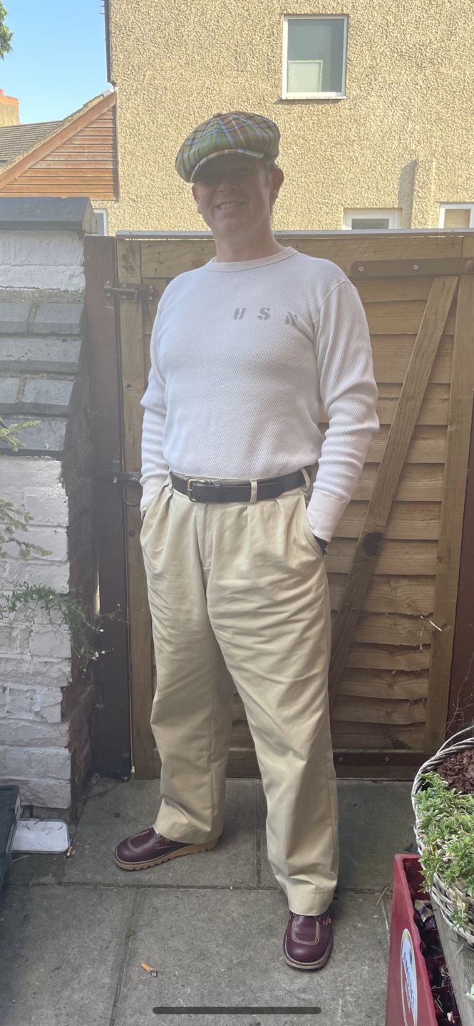 Customer photo review of 1930s IVY Style Double Pleated Chino Trousers - Khaki
