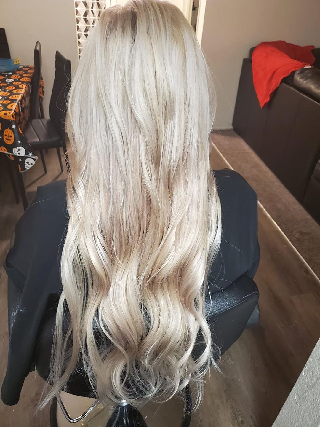 Customer photo review of Platinum Blonde Human Hair Toppers for Women with Natural Volume #60