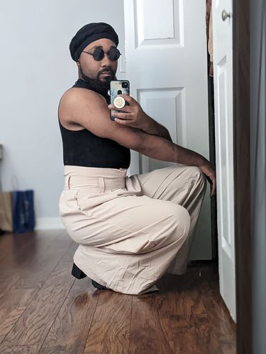 Customer photo review of Mens Loose High-waisted Straight-leg Pants SKUI61770