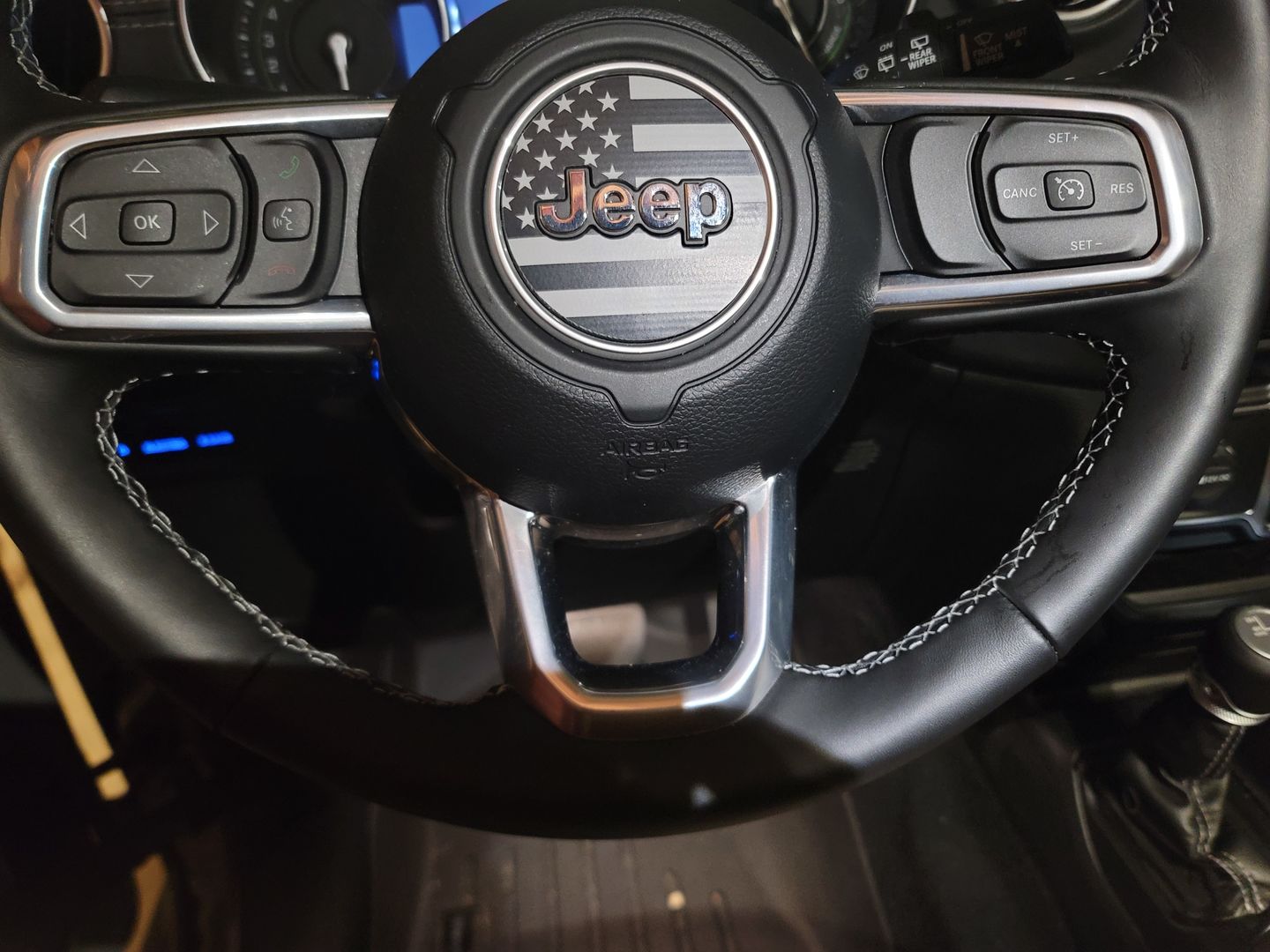 Customer photo review of American Flag Steering Wheel Decal for Jeep