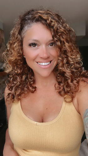 Customer photo review of Curly Ash Blonde