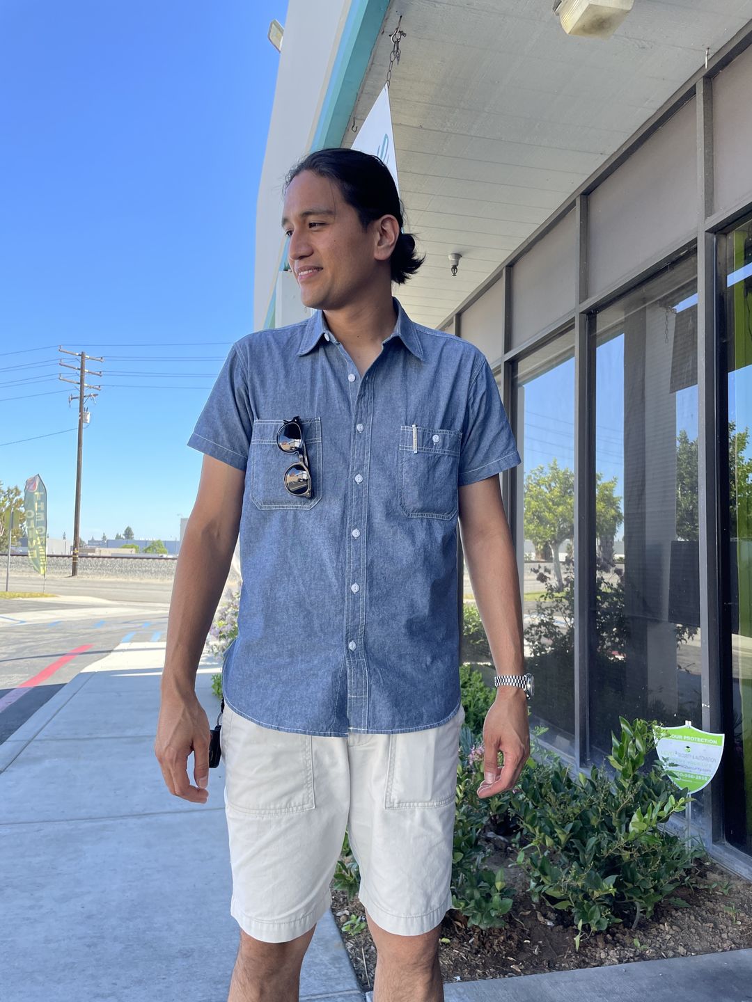 Customer photo review of Chambray Short Sleeve Work Shirt