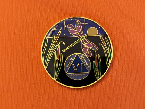 Customer photo review of Dragonfly 9th Step 6 Year Specialty AA Recovery Medallion - Tri-Plated Six Year Chip/Coin