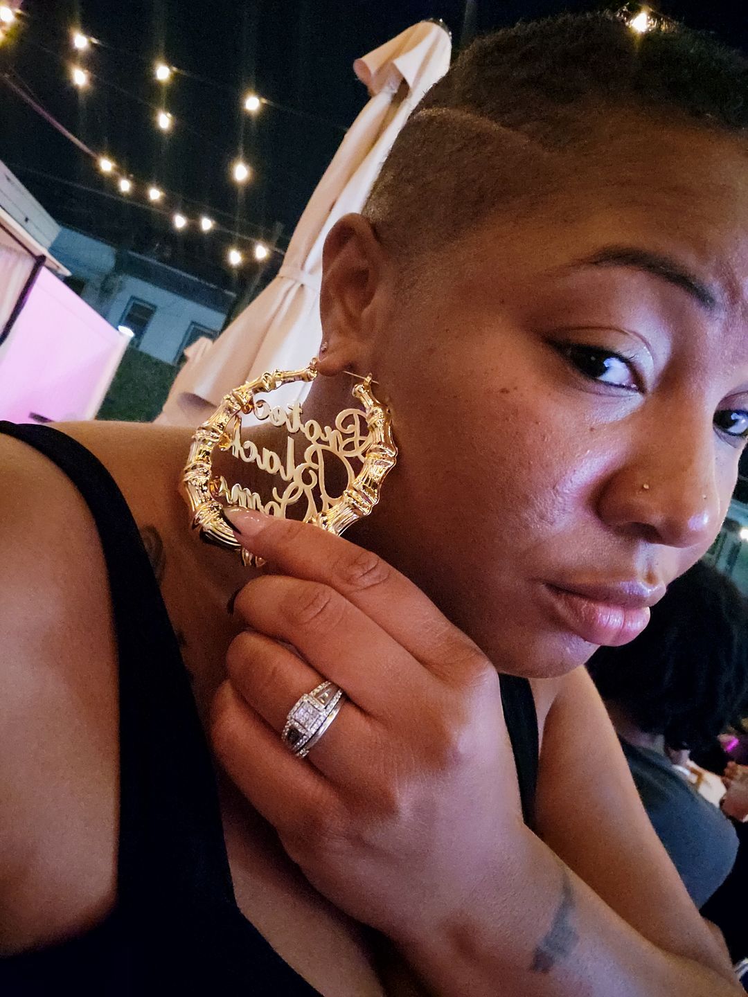 Customer photo review of 18k Gold Plated Protect Black Women Bamboo Hoop Earrings