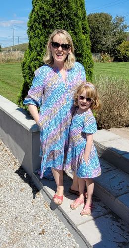 Customer photo review of Suki Blue Heart Print Smock Dress